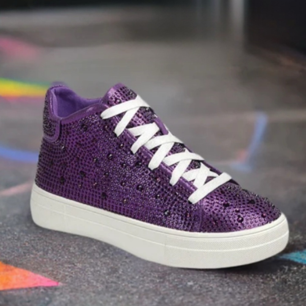 GIRLS Purple Rhinestone Lace-Up High Top Sneakers